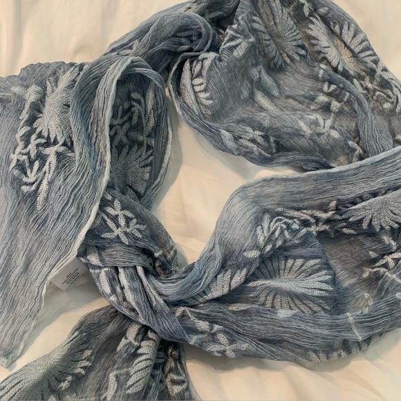 Sheer Long Embroidered Floral Scarf Light Blue Womens Wrap Shawl - Picture 1 of 12